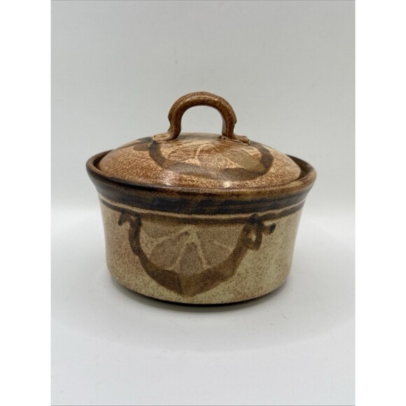 Brown Earthtones Covered Pottery Dish 3" deep by Reynolds Trinket Vanity Bedside - Picture 1 of 8